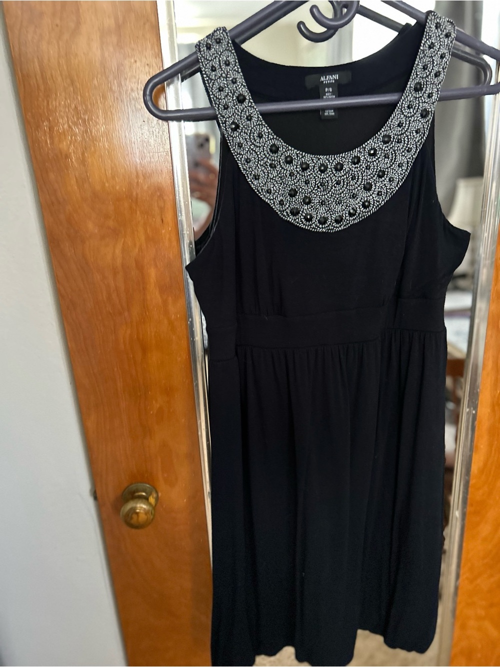 Alfani Black Dress with Silver Beaded Collar